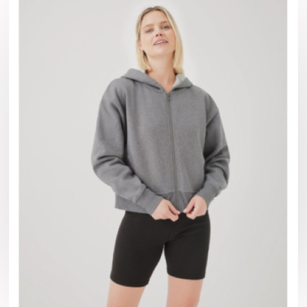 NWT Pact Grey Fleece Lined Full Zip Organic Cotton Courtside Hooded Sweatshirt